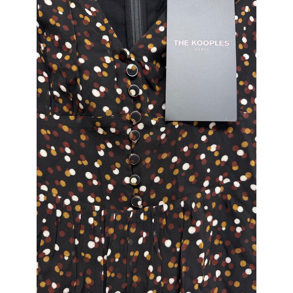 The Kooples Silk Mini Dress Brown Polka Dots Sz FR 0 US XS New - Picture 3 of 10